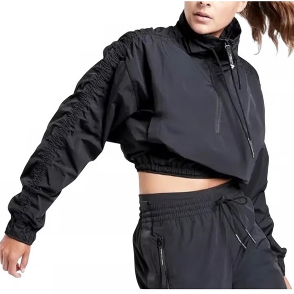 Athleta Black Bomber Jacket Cropped Elastic Waist - Picture 6 of 6